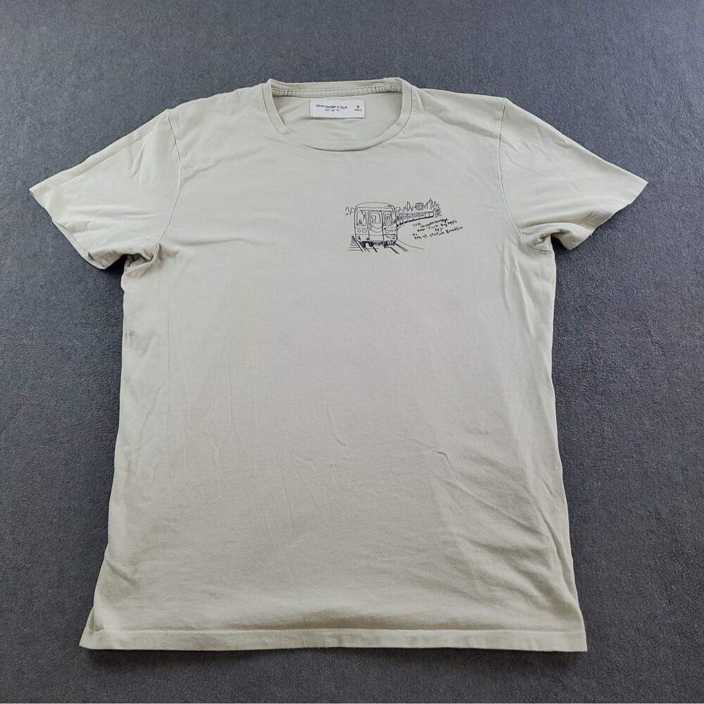 Abercrombie & Fitch Tshirt Green Bridge New York Logo Men's Medium gray Soft a&